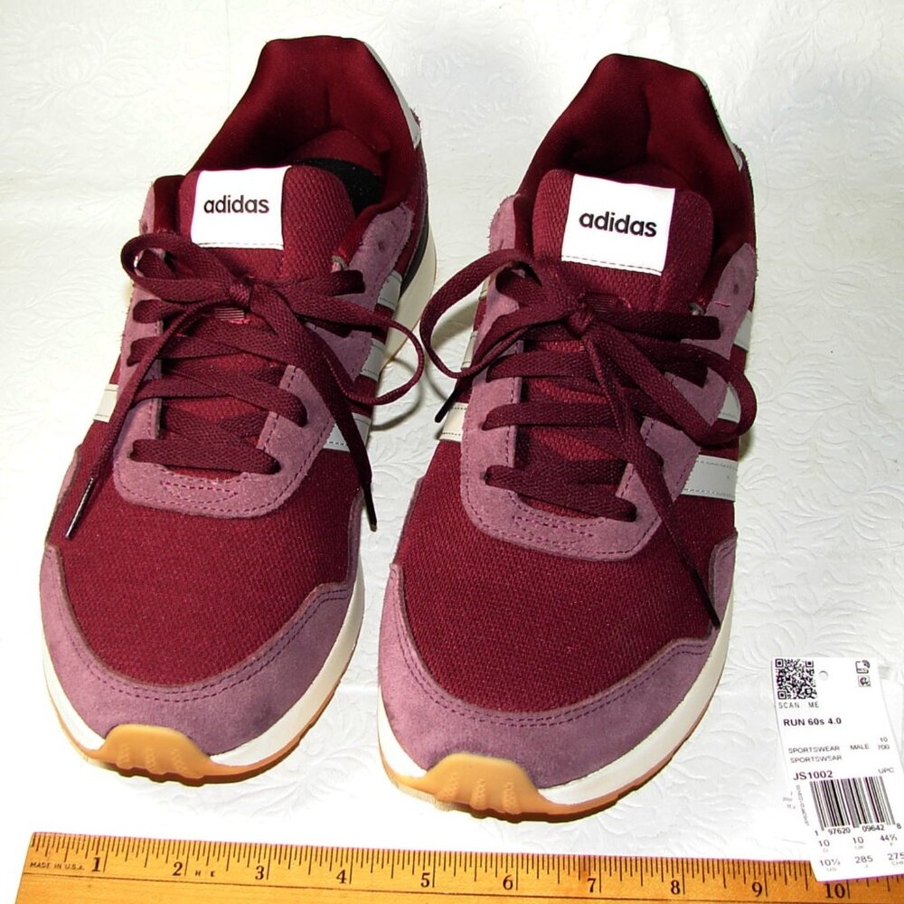 Adidas Run 60s 4.0 Men's Shoes SNEAKERS Size 10.5, Maroon Silver, Retro NWT